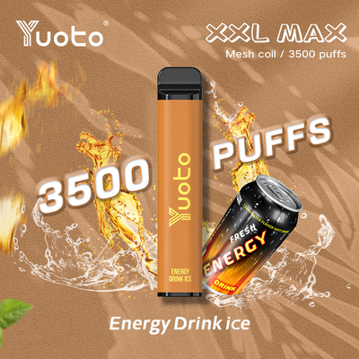 एनर्जी ड्रिंक फ्लेवर Yuoto xxl मैक्स 3500 पफ्स डिस्पोजेबल वेपहोलसेल डिस्पोजेबल वेप मेश कॉइल लेदर सरफेस 9ml