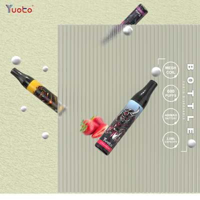 600 पफ्स Vape बोतल 2% निक 2ml 400mAh मेश कॉइल वेप डिस्पोजेबल फ्रूट फ्लेवर ईसिगरेट