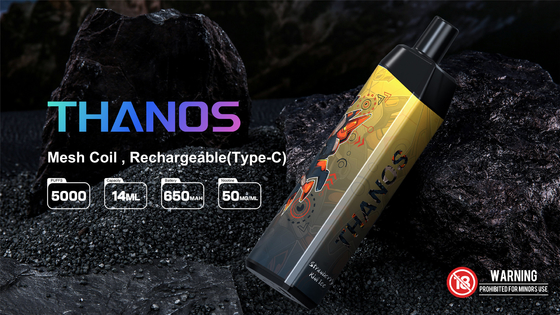 डिस्पोजेबल वेप युओटो थानोस 5000 पफ्स मेश कॉइल 14ml ई-लिक्विड 650mAh बैटरी 19 फ्रूट फ्लेवर