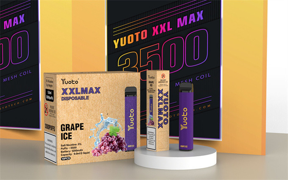 अंगूर का स्वाद Yuoto xxl मैक्स 3500 पफ्स डिस्पोजेबल वेप इलेक्ट्रॉनिक सिगरेट मेश कॉइल लेदर सरफेस 9 मि.ली.