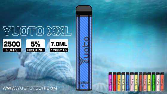Yuoto XXL 2500 पफ्स डिस्पोजेबल वेप पेन हुक्का 7ml ई-लिक्विड 1200mAh बैटरी के साथ सीधे चीन कारखाने से