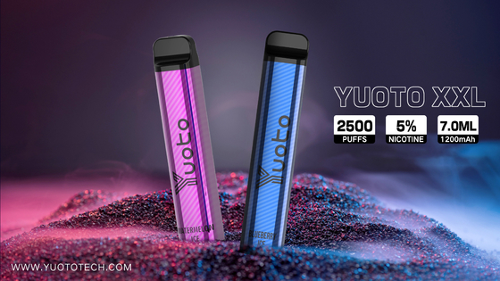Yuoto XXL 2500 पफ्स डिस्पोजेबल वेप पेन हुक्का 7ml ई-लिक्विड 1200mAh बैटरी के साथ सीधे चीन कारखाने से