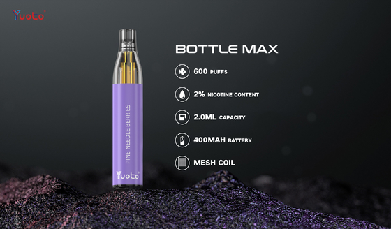 20mg निकोटीन 600 कश YUOTO बॉटल मैक्स, मेश कॉइल TPD डिस्पोजेबल Vape 2% निकोटिन