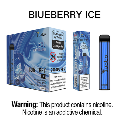 Yuoto XXL डिस्पोजेबल वेप पॉड 2500 पफ ब्लूबेरी आइस 7.0ml EJuice 5% निक
