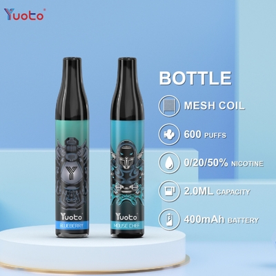 YUOTO बॉटल 600 पफ्स डिस्पोजेबल वेप पॉड्स ब्लूबेरी 2ml 20mg 400mAh बैटरी TPD UK