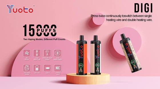 डिस्पोजेबल वाइप प्लास्टिक AL 850mAh 15000 puffs समायोज्य वायु प्रवाह 23 स्वाद डुअलमेश कॉइल